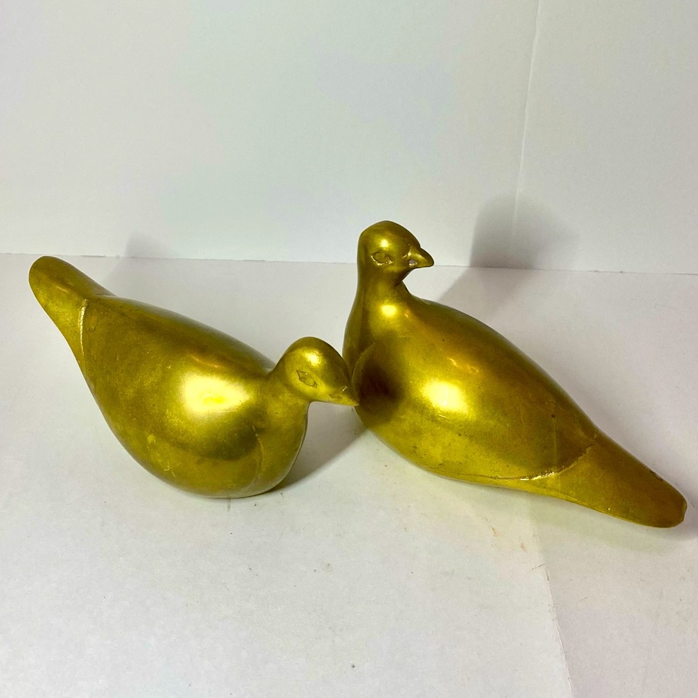 VINTAGE SOLID BRASS SET OF 2 BIRDS FIGURINES